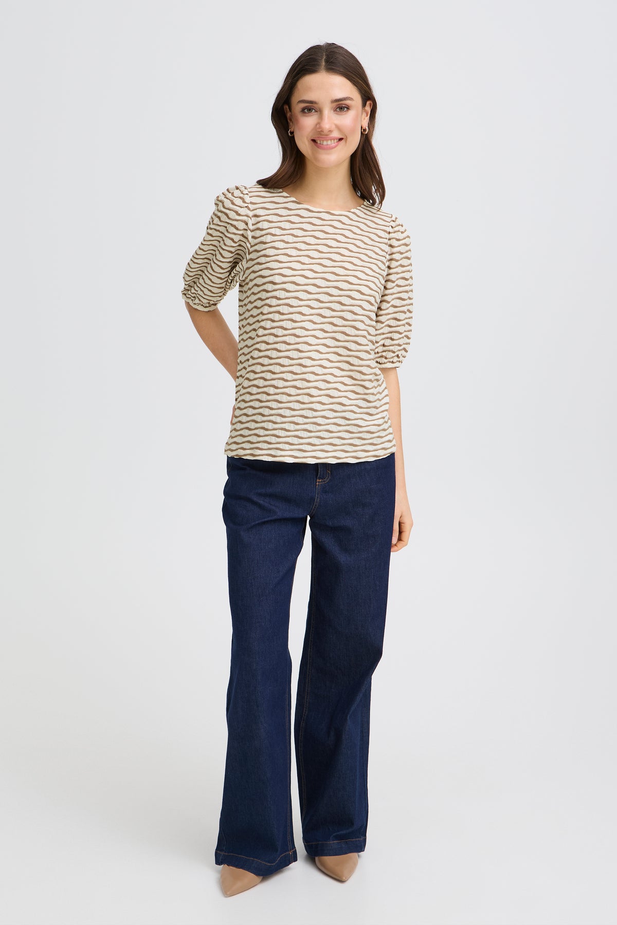 Fransa FrNiamy Taupe Wavy Printed Top, 20617985