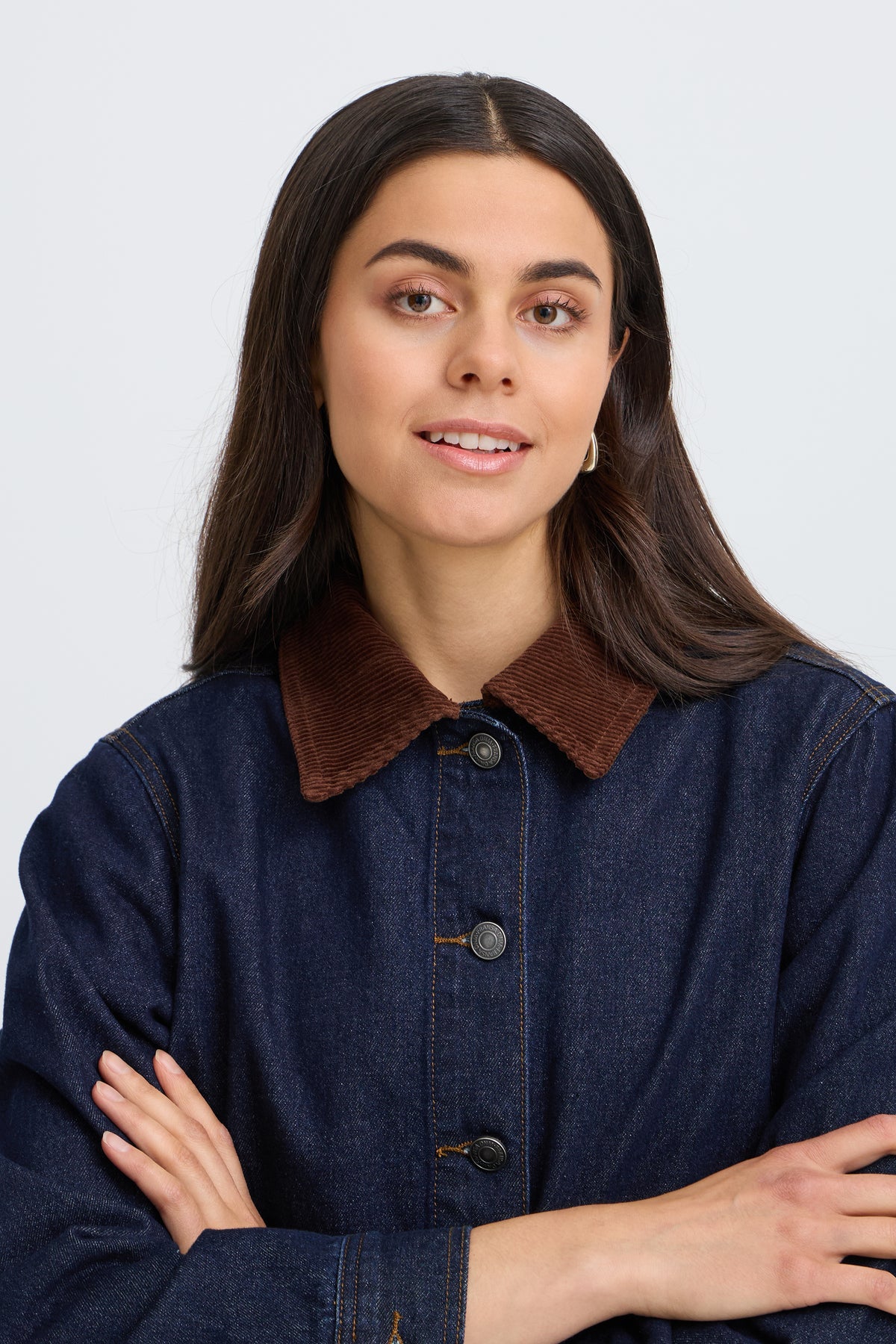 Fransa FrLeslie Dark Blue Denim Barn Jacket with Cord Collar, 20618311