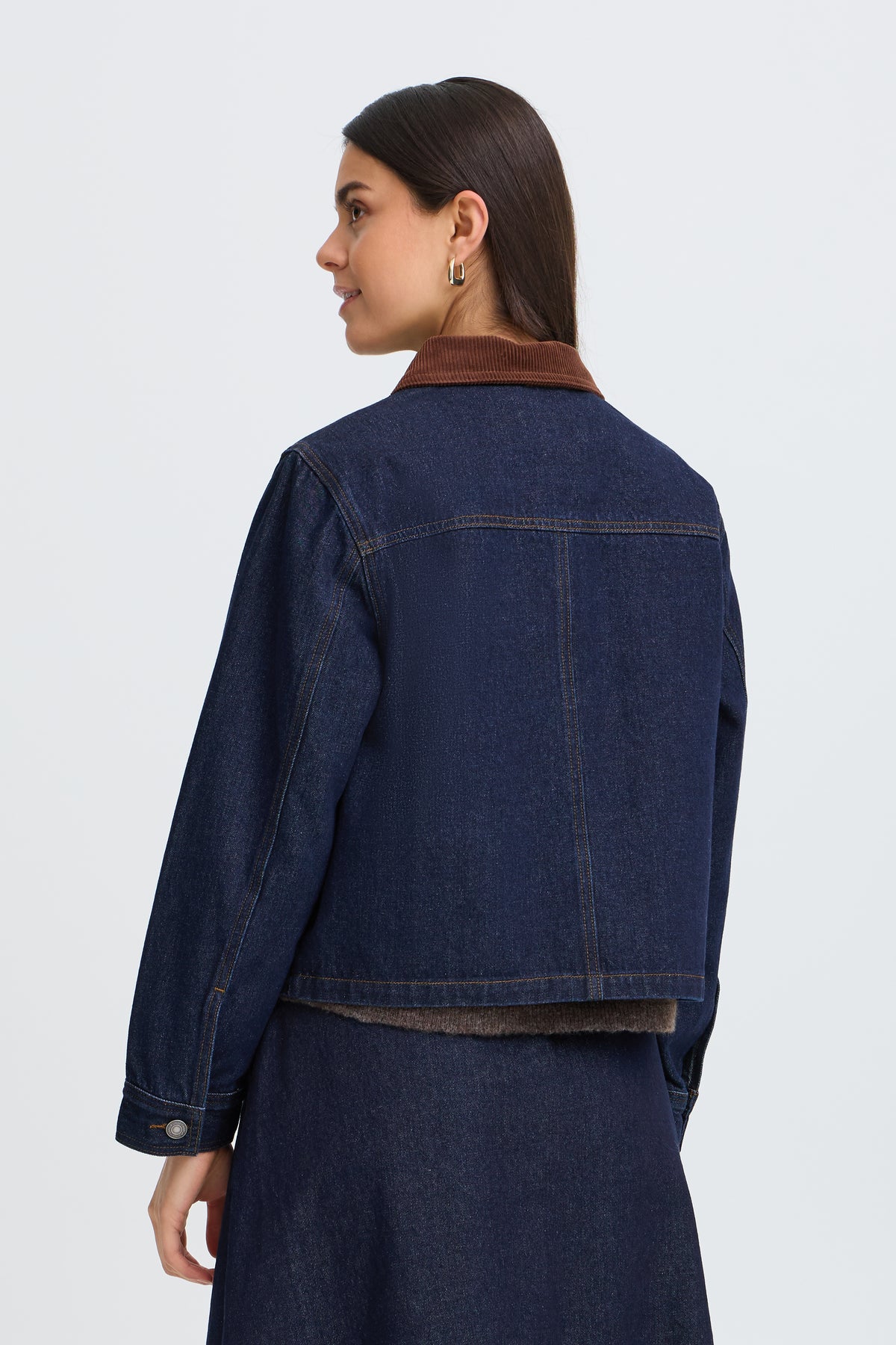 Fransa FrLeslie Dark Blue Denim Barn Jacket with Cord Collar