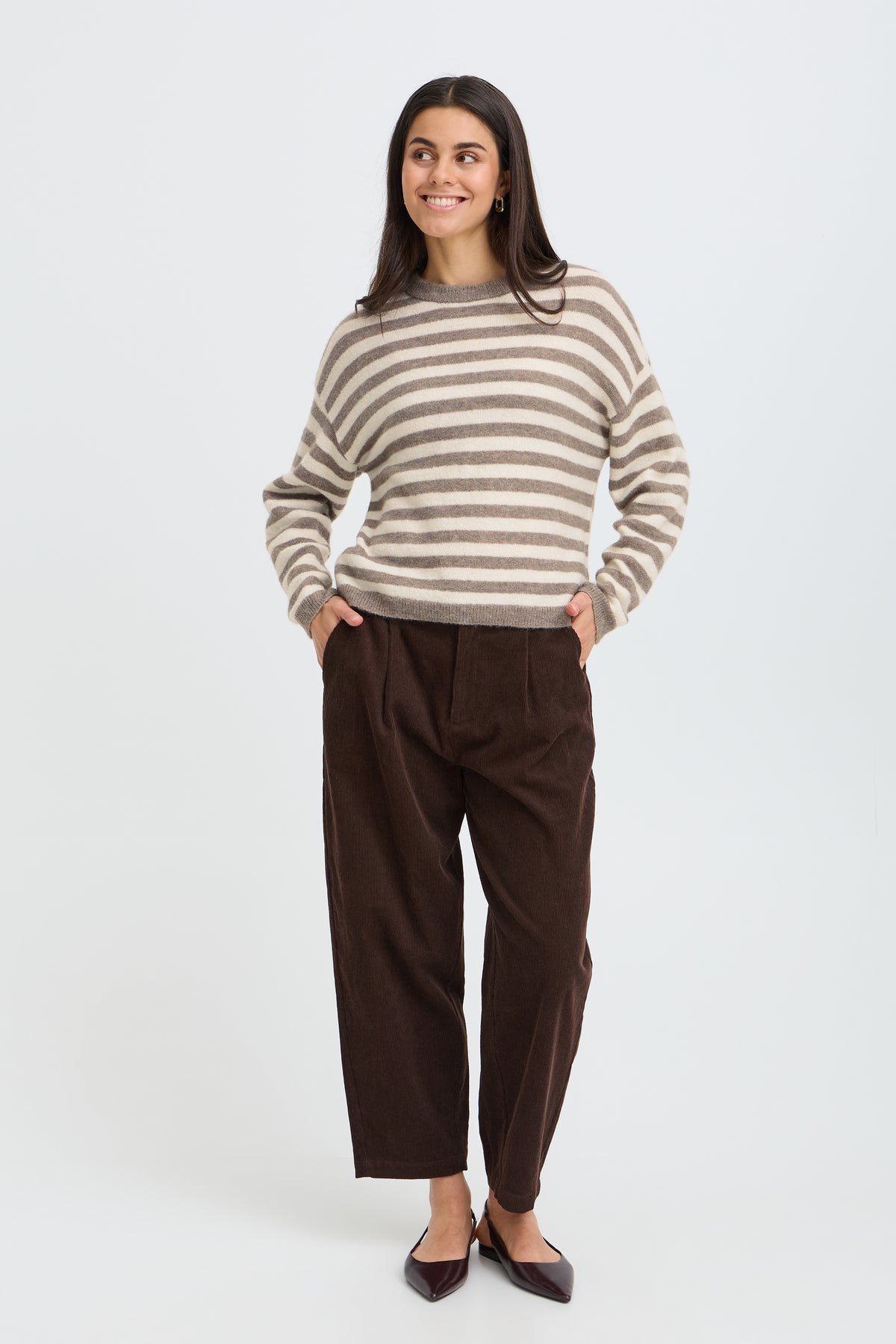 Fransa FrIdaa Driftwood Taupe Striped Supersoft Knit, 20618351