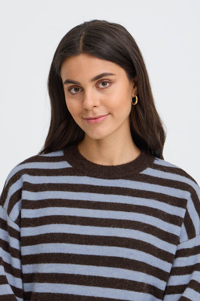Fransa FrIdaa Fudge Chocolate/Baby Blue Striped Supersoft Knit, 20618351
