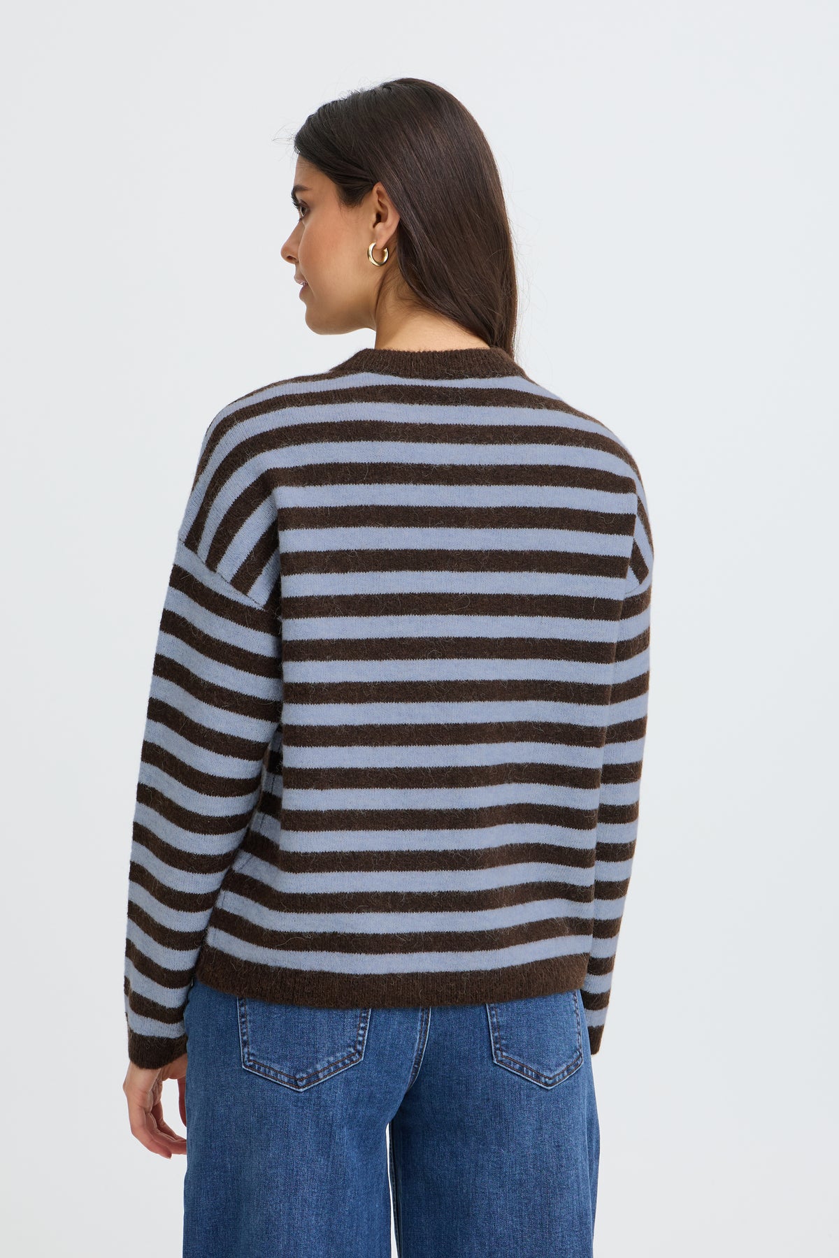 Fransa FrIdaa Fudge Chocolate/Baby Blue Striped Supersoft Knit, 20618351