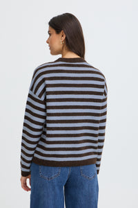 Fransa FrIdaa Fudge Chocolate/Baby Blue Striped Supersoft Knit, 20618351
