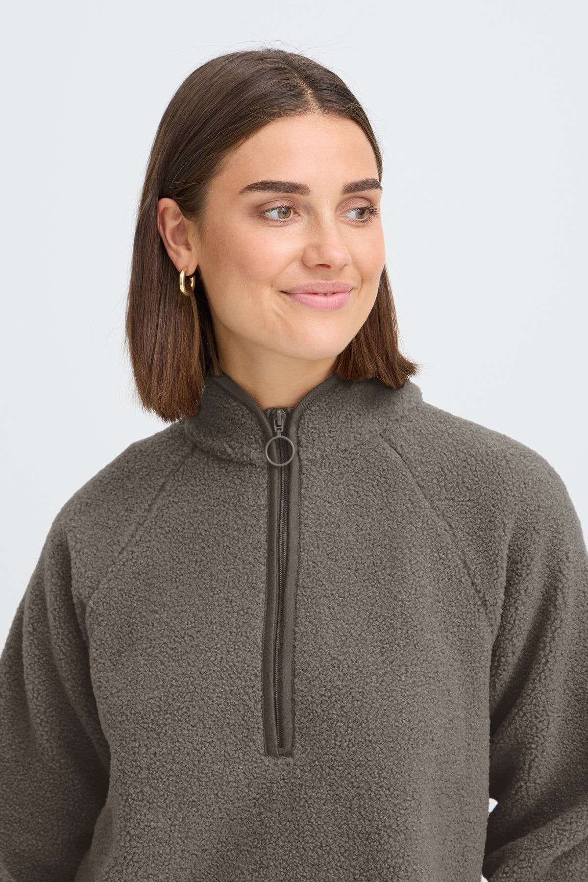 Fransa FrTenya Driftwood 1/2 Zip Teddy Fleece