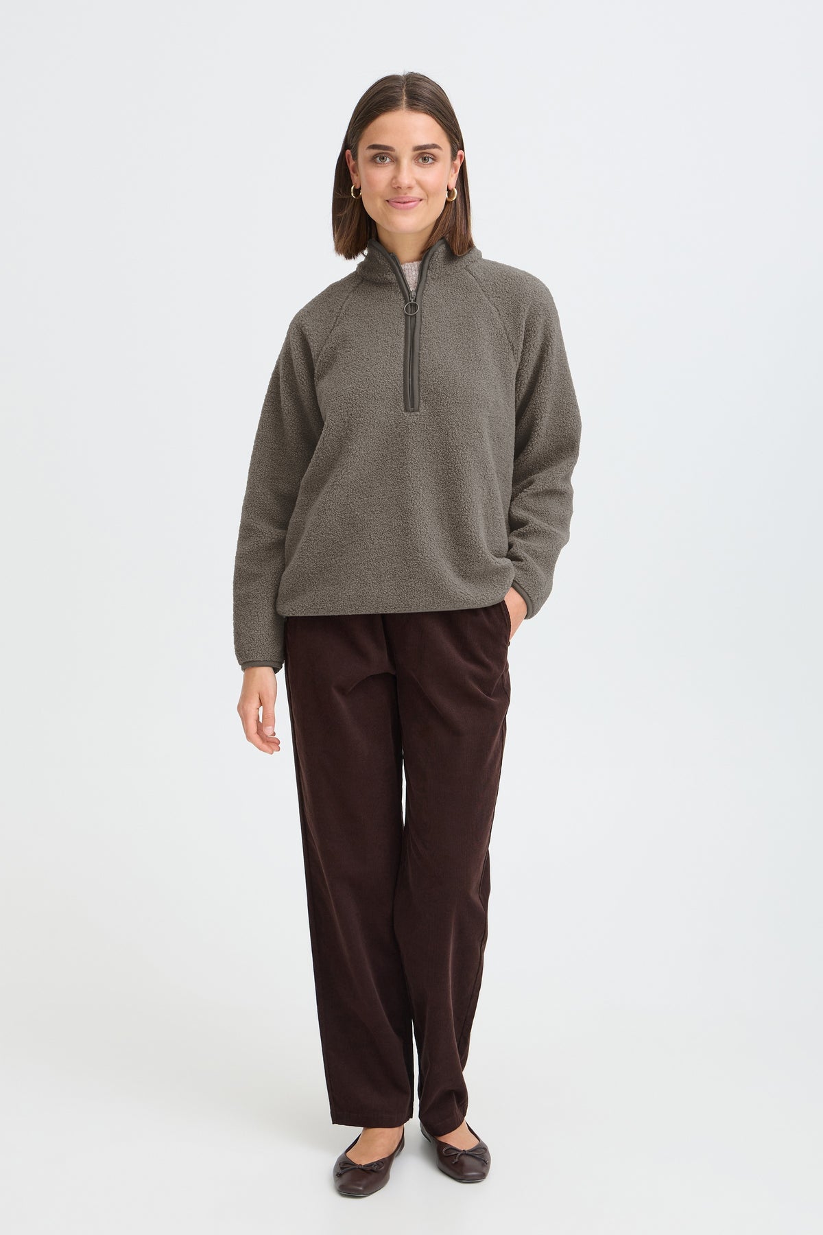 Fransa FrTenya Driftwood 1/2 Zip Teddy Fleece