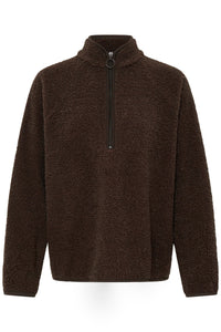 Fransa FrTenya Chocolate Brown 1/2 Zip Teddy Fleece