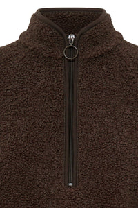 Fransa FrTenya Chocolate Brown 1/2 Zip Teddy Fleece