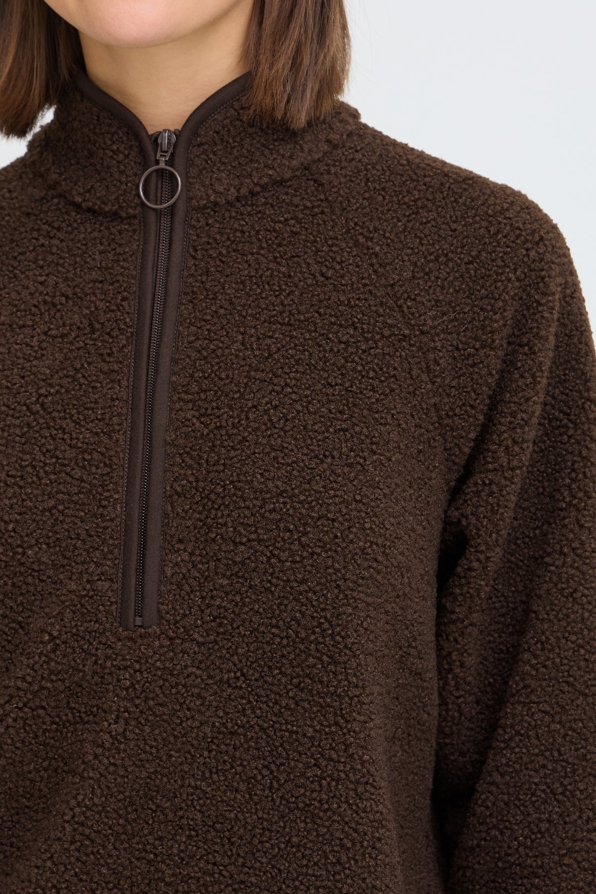 Fransa FrTenya Chocolate Brown 1/2 Zip Teddy Fleece