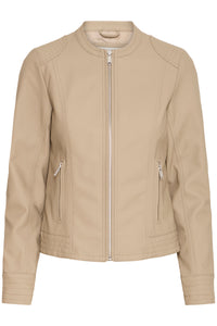 B.Young Byacom Roasted Cashew Beige Faux Leather Jacket