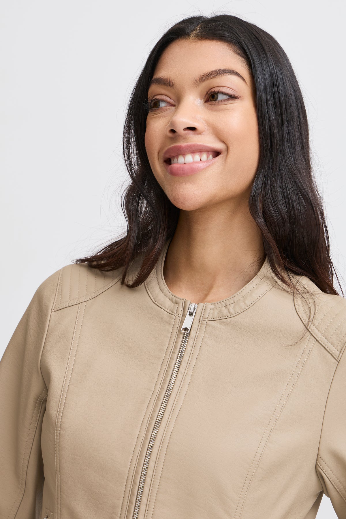 B.Young Byacom Roasted Cashew Beige Faux Leather Jacket