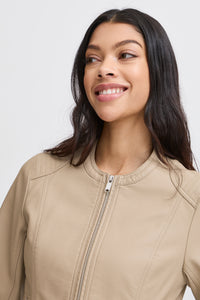 B.Young Byacom Roasted Cashew Beige Faux Leather Jacket