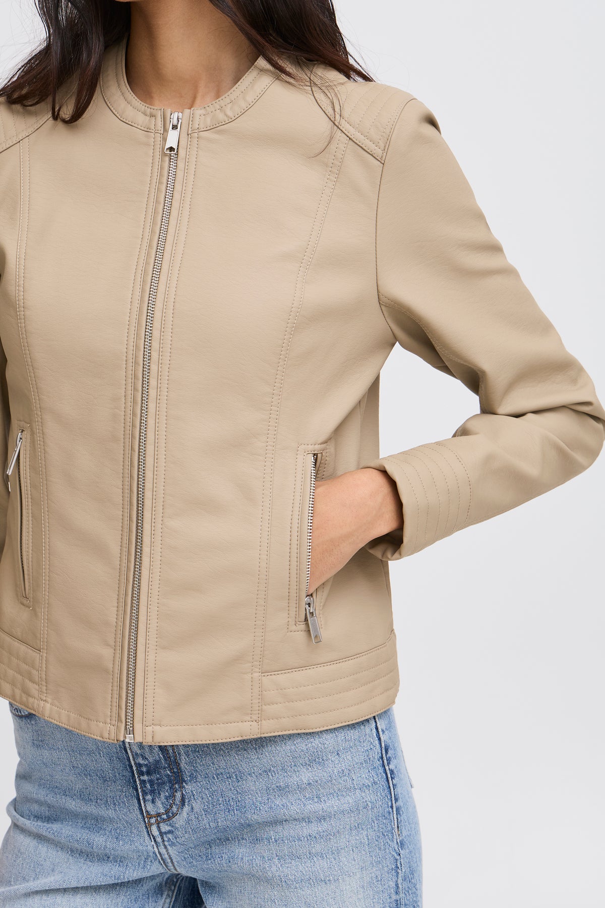 B.Young Byacom Roasted Cashew Beige Faux Leather Jacket