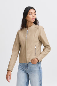 B.Young Byacom Roasted Cashew Beige Faux Leather Jacket