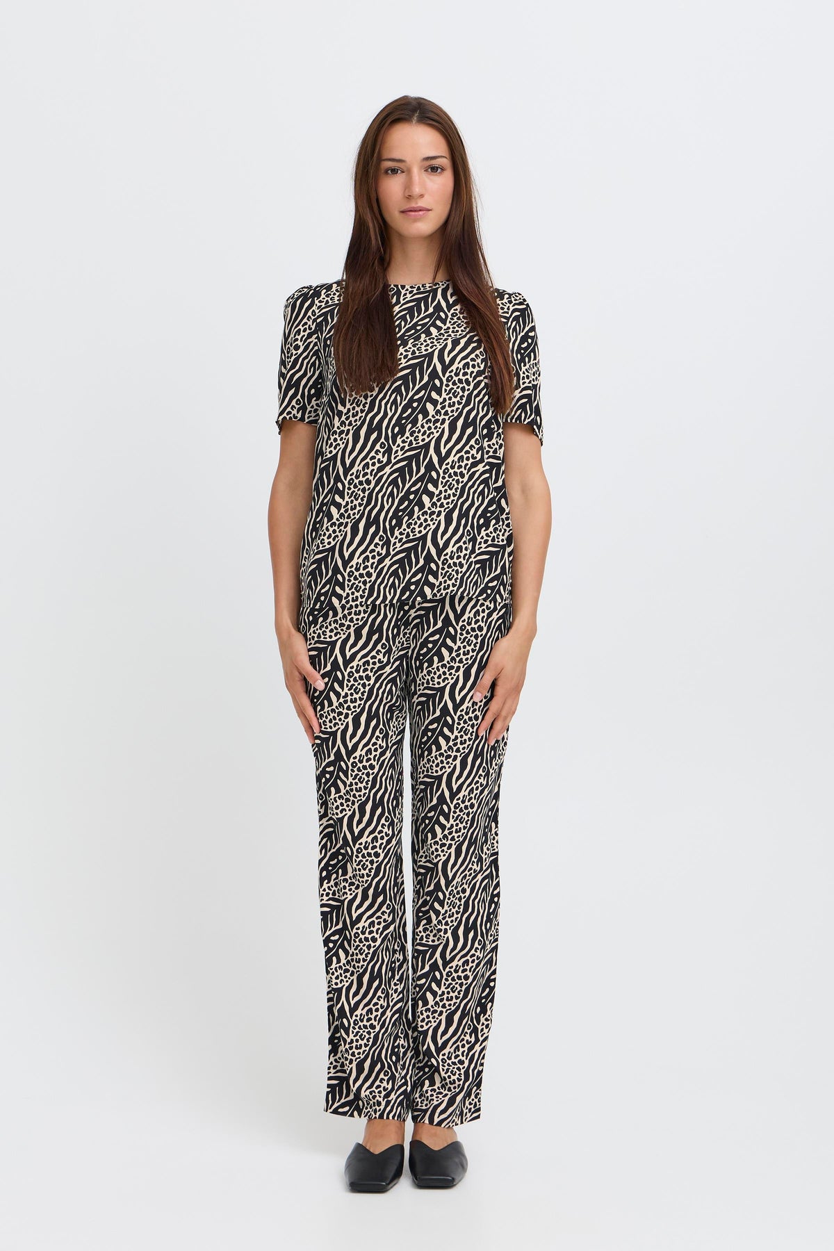 B.Young ByMmJoella Black/Sand Nature Print Blouse