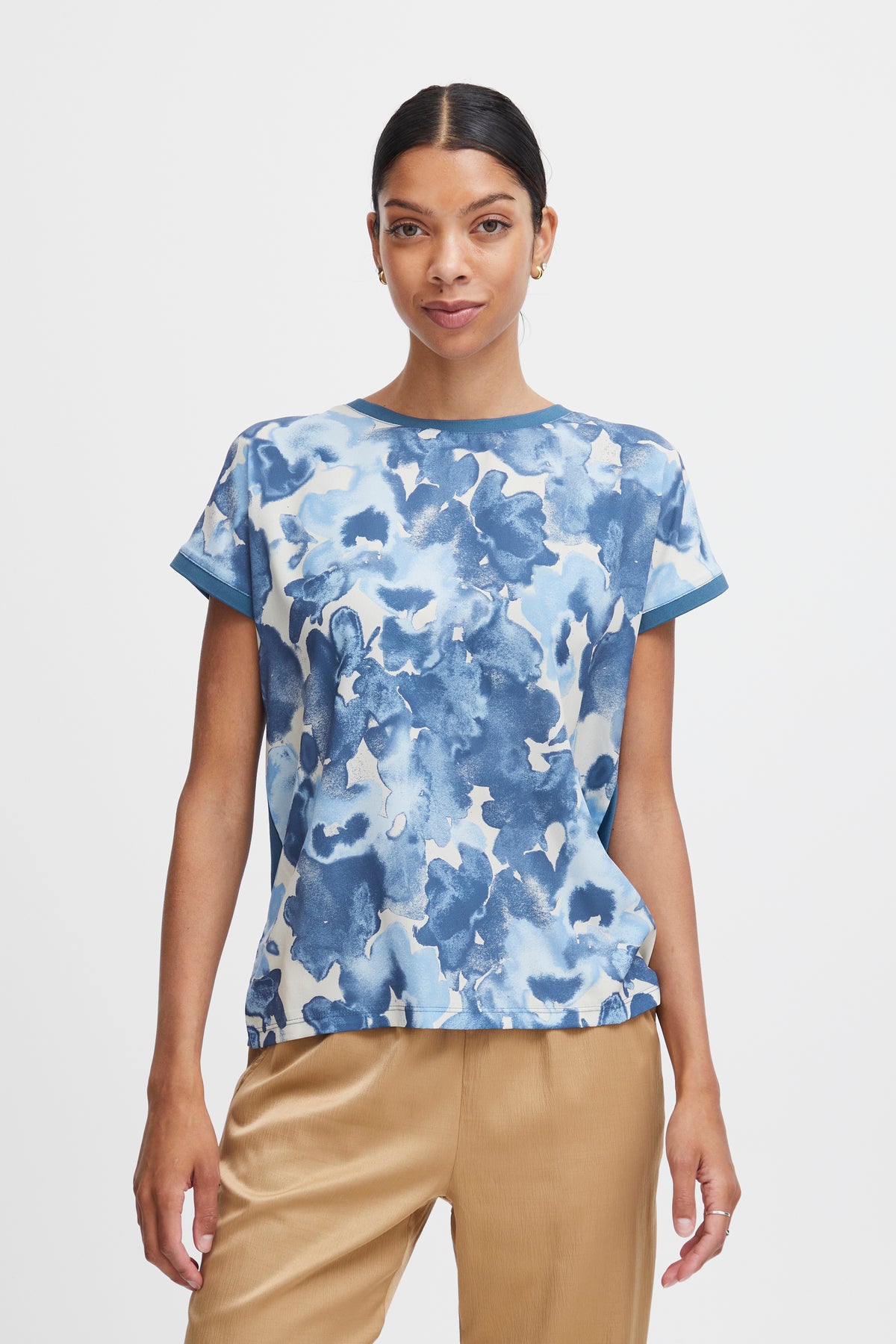 B.Young Bypanya True Navy Mix Printed Front T-Shirt, 20814434