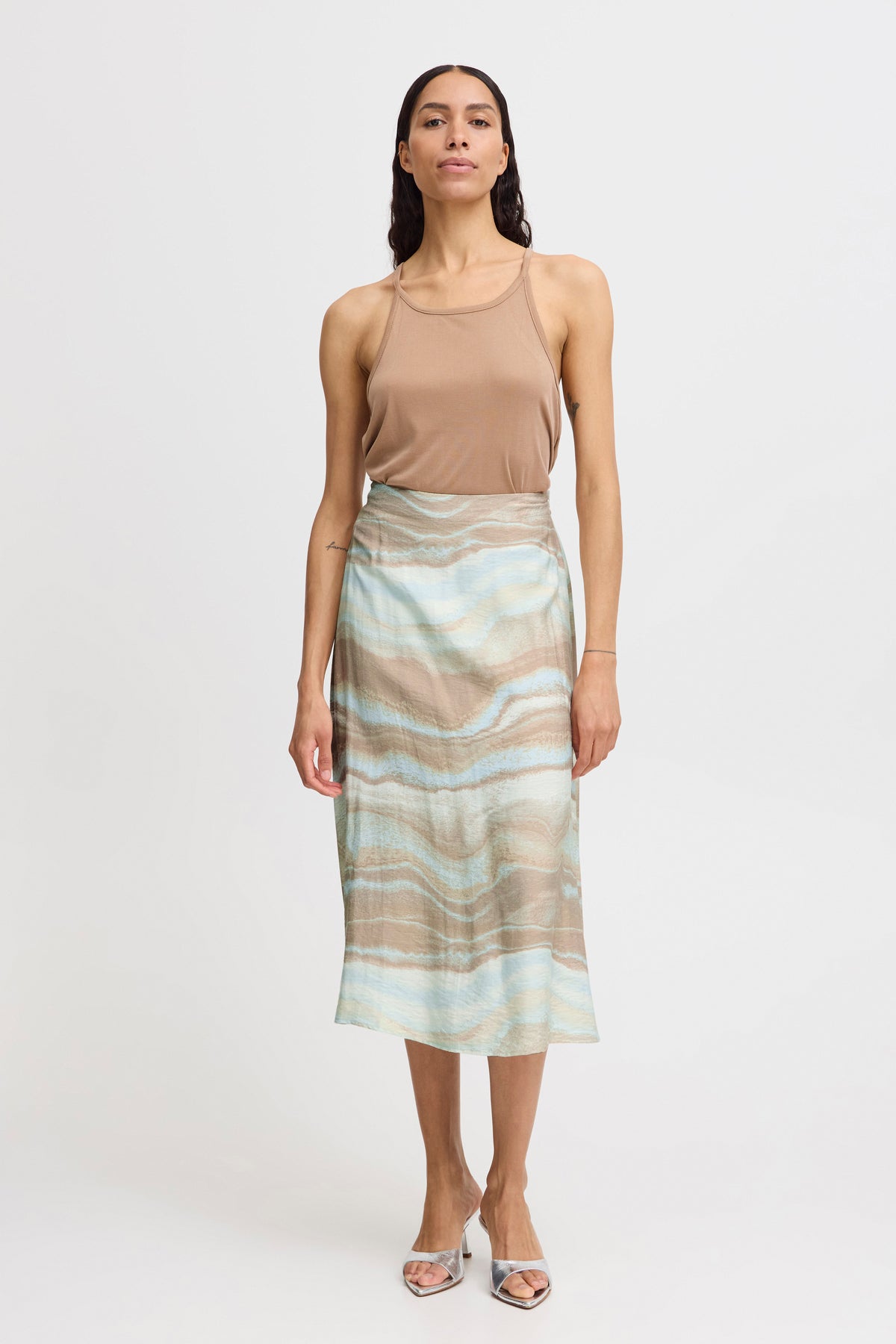 B.Young Byihamma Cement Marble Mix Printed A-Line Midi Skirt, 20814934