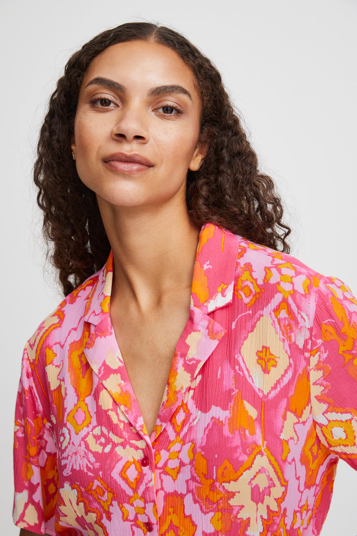 B.Young ByJacqueline Pink Aztec Mix Printed Oversized Shirt, 20815078