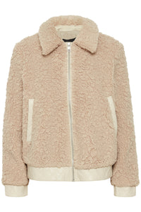 B.Young ByAnama Humus Melange Beige Teddy Jacket with Faux Leather Trim, 20815147