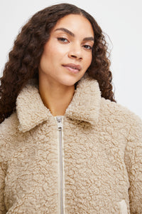 B.Young ByAnama Humus Melange Beige Teddy Jacket with Faux Leather Trim, 20815147