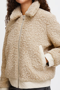 B.Young ByAnama Humus Melange Beige Teddy Jacket with Faux Leather Trim, 20815147