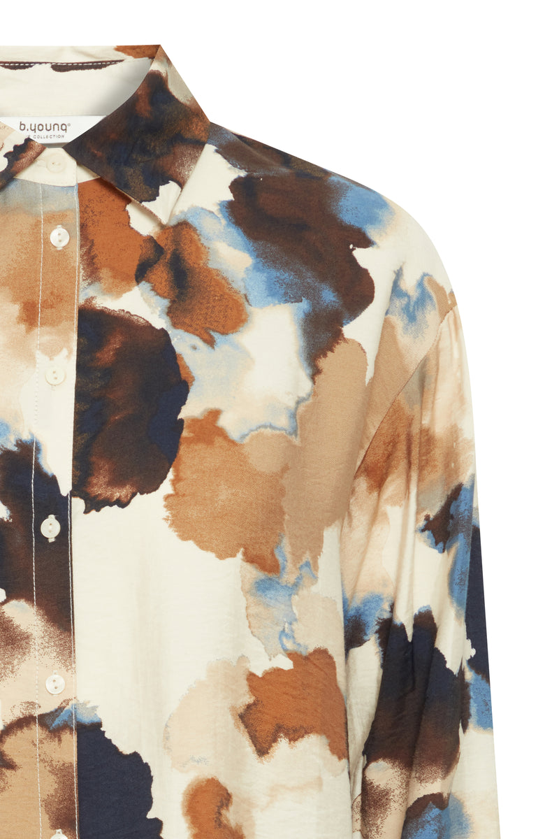 B.Young Byihamma Birch Watercolour Printed Oversized Longline Shirt, 20815223