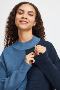 B.Young Bymmorla Horizon Blue Colourblock Knitted Batwing Jumper, 20815311