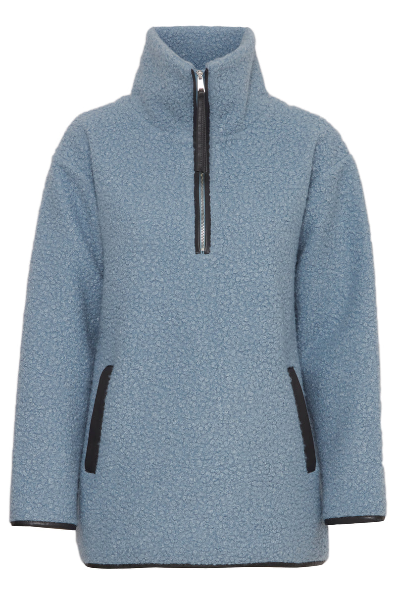 B.Young Bycidan Dusty Blue Teddy Oversized Longline Half Zip Pullover, 20815382