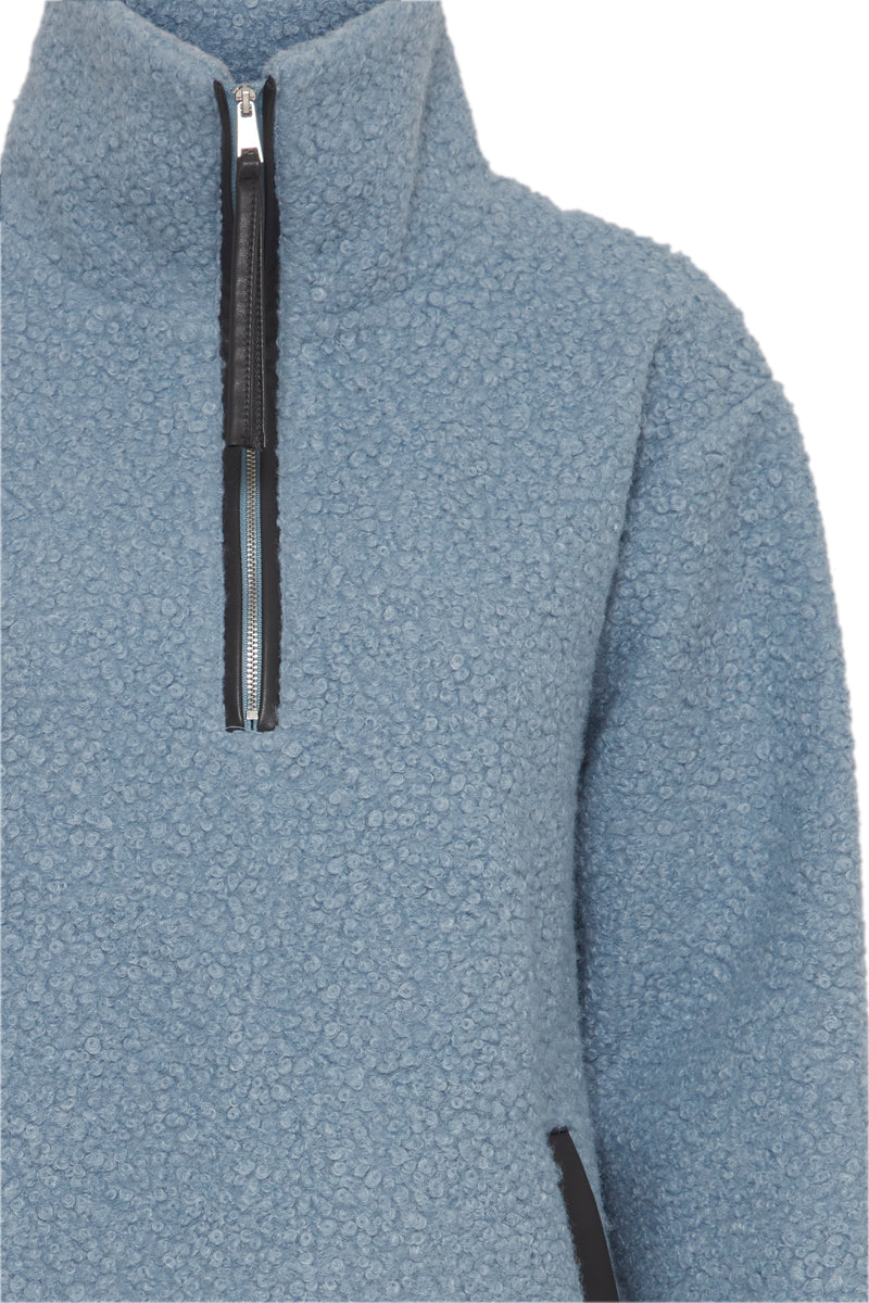 B.Young Bycidan Dusty Blue Teddy Oversized Longline Half Zip Pullover, 20815382