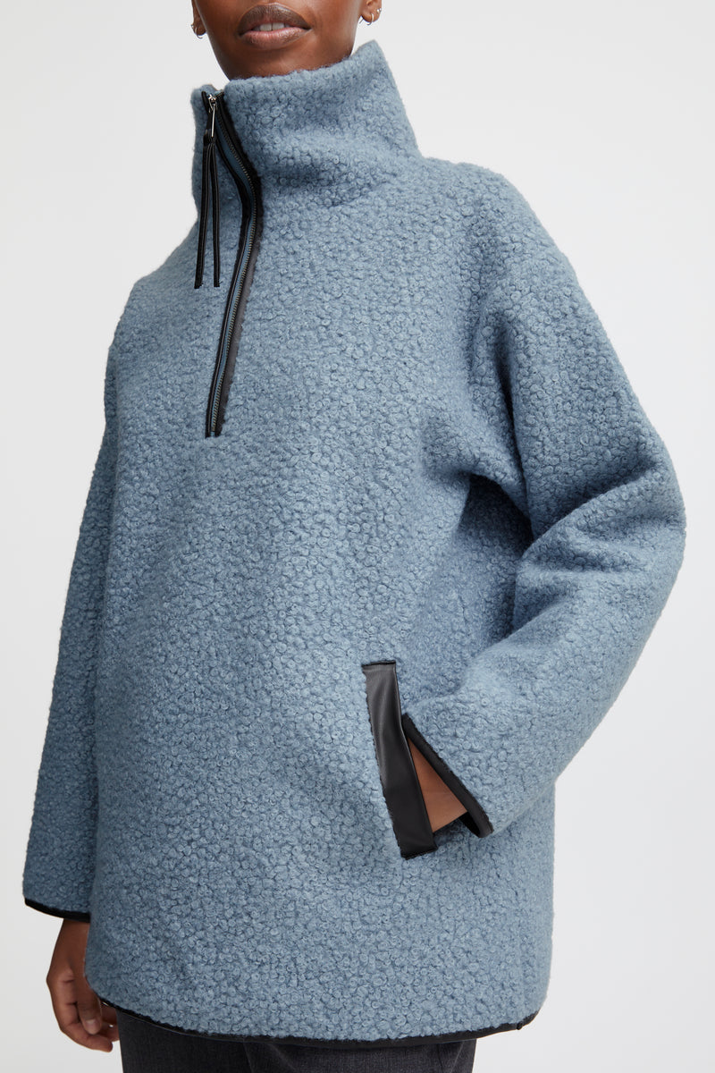 B.Young Bycidan Dusty Blue Teddy Oversized Longline Half Zip Pullover, 20815382