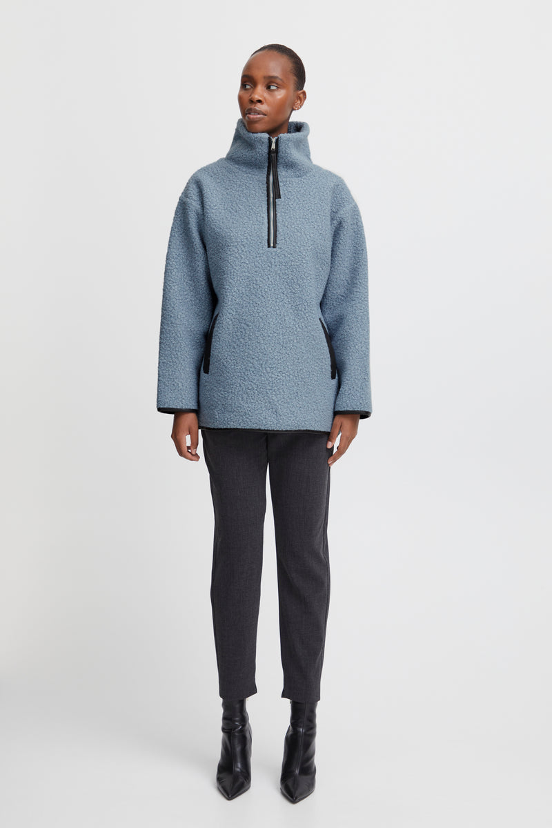 B.Young Bycidan Dusty Blue Teddy Oversized Longline Half Zip Pullover, 20815382