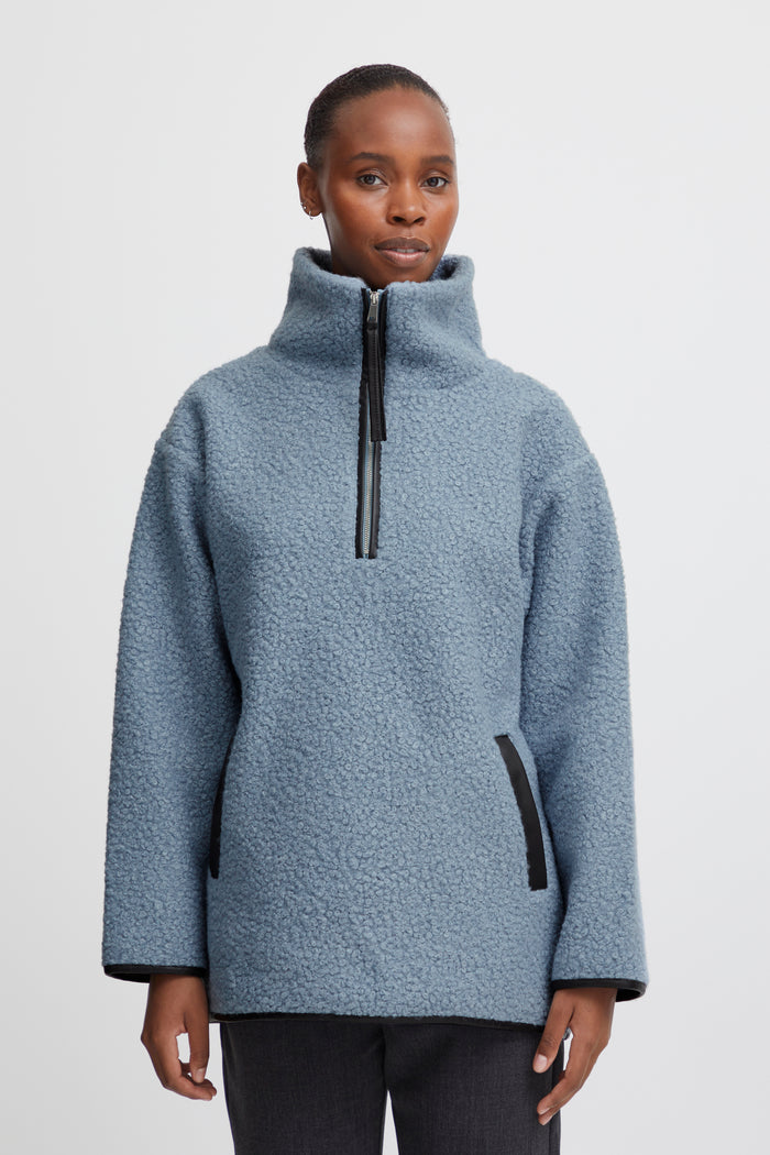 B.Young Bycidan Dusty Blue Teddy Oversized Longline Half Zip Pullover, 20815382