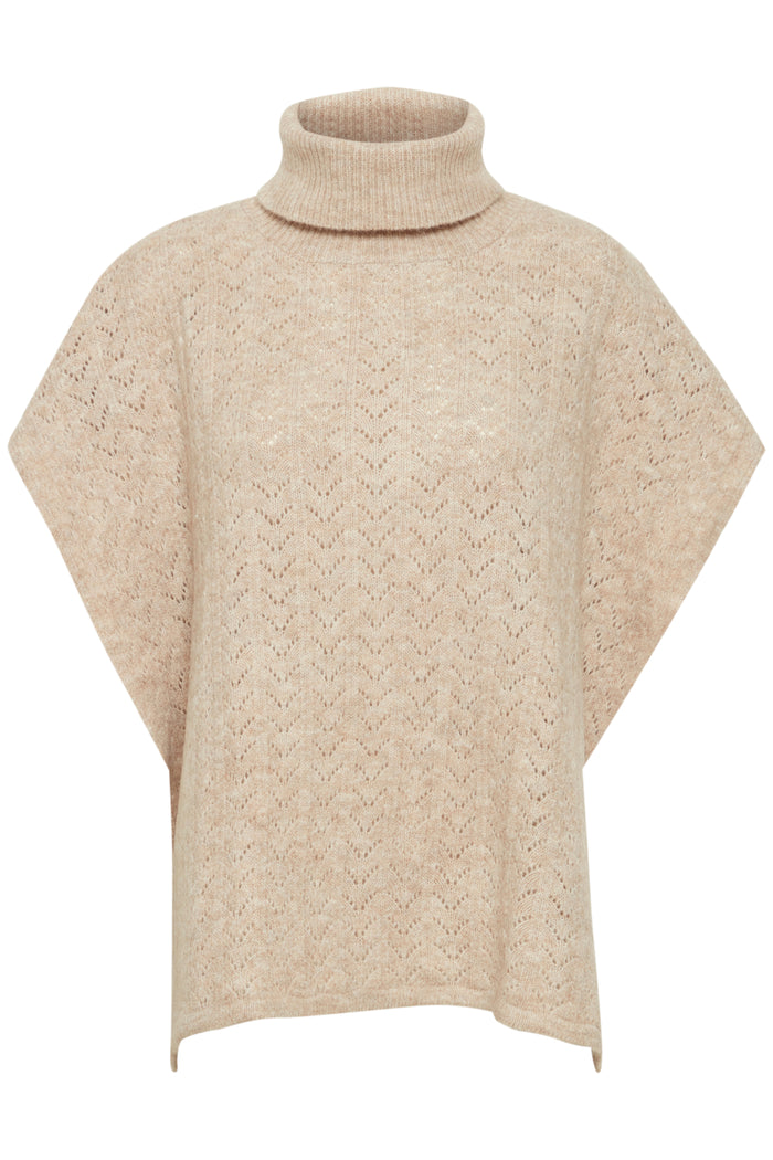 B.Young Baviksi Cement Melange Knitted Poncho, 20815443