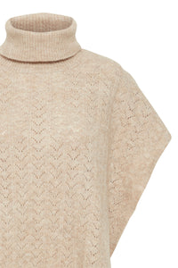 B.Young Baviksi Cement Melange Knitted Poncho, 20815443