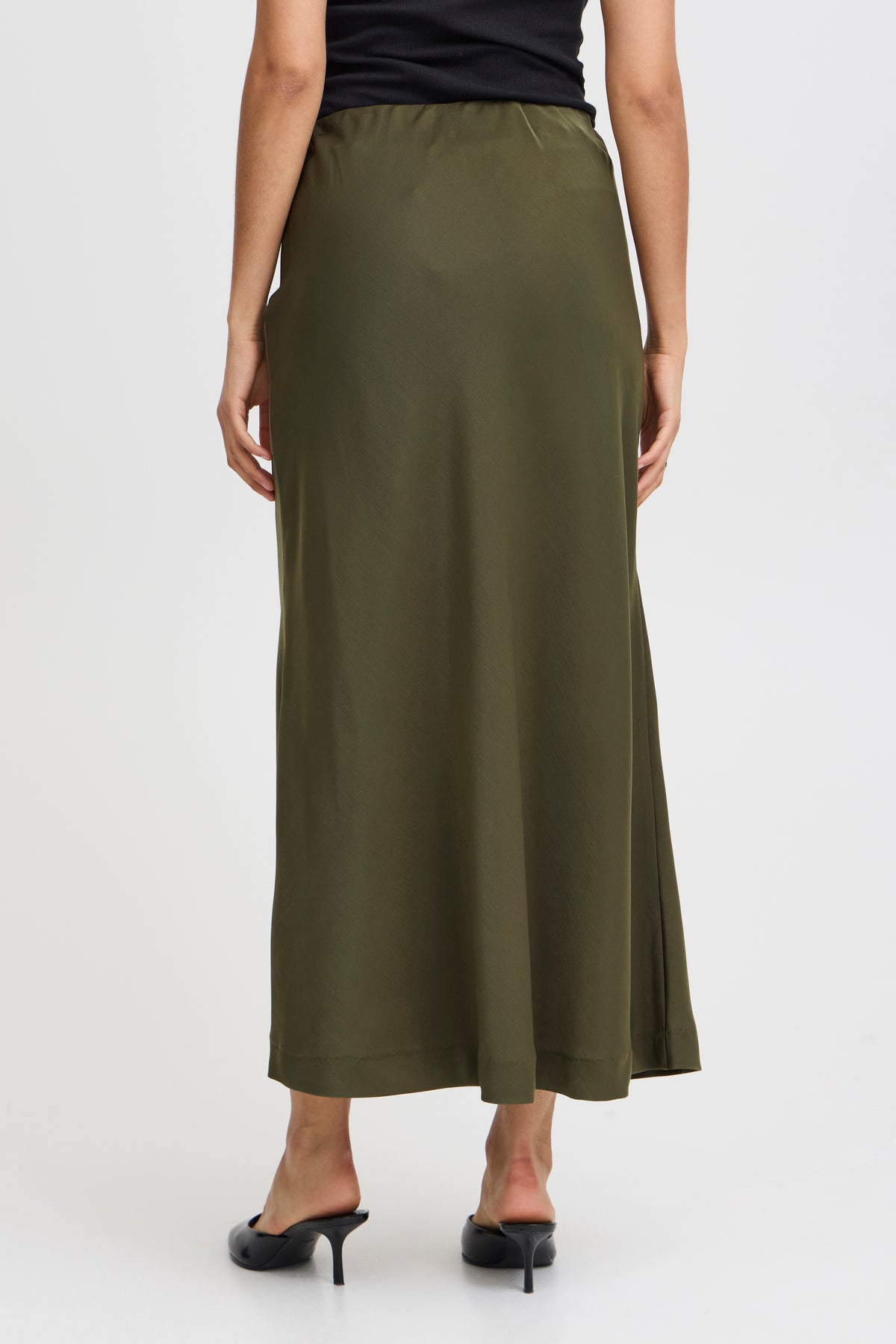 B.Young ByDolora Olive Night Satin Ankle Length Slip Skirt, 20815584