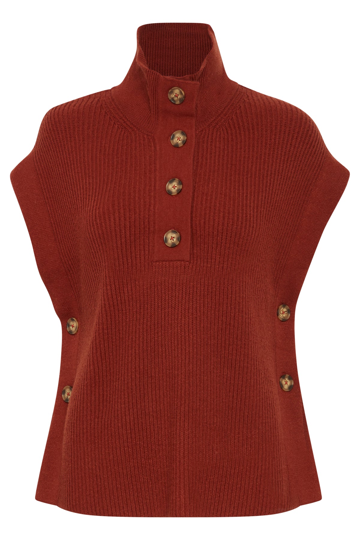 B.Young ByMilone Brandy Brown Knitted Button Layering Vest, 20815640