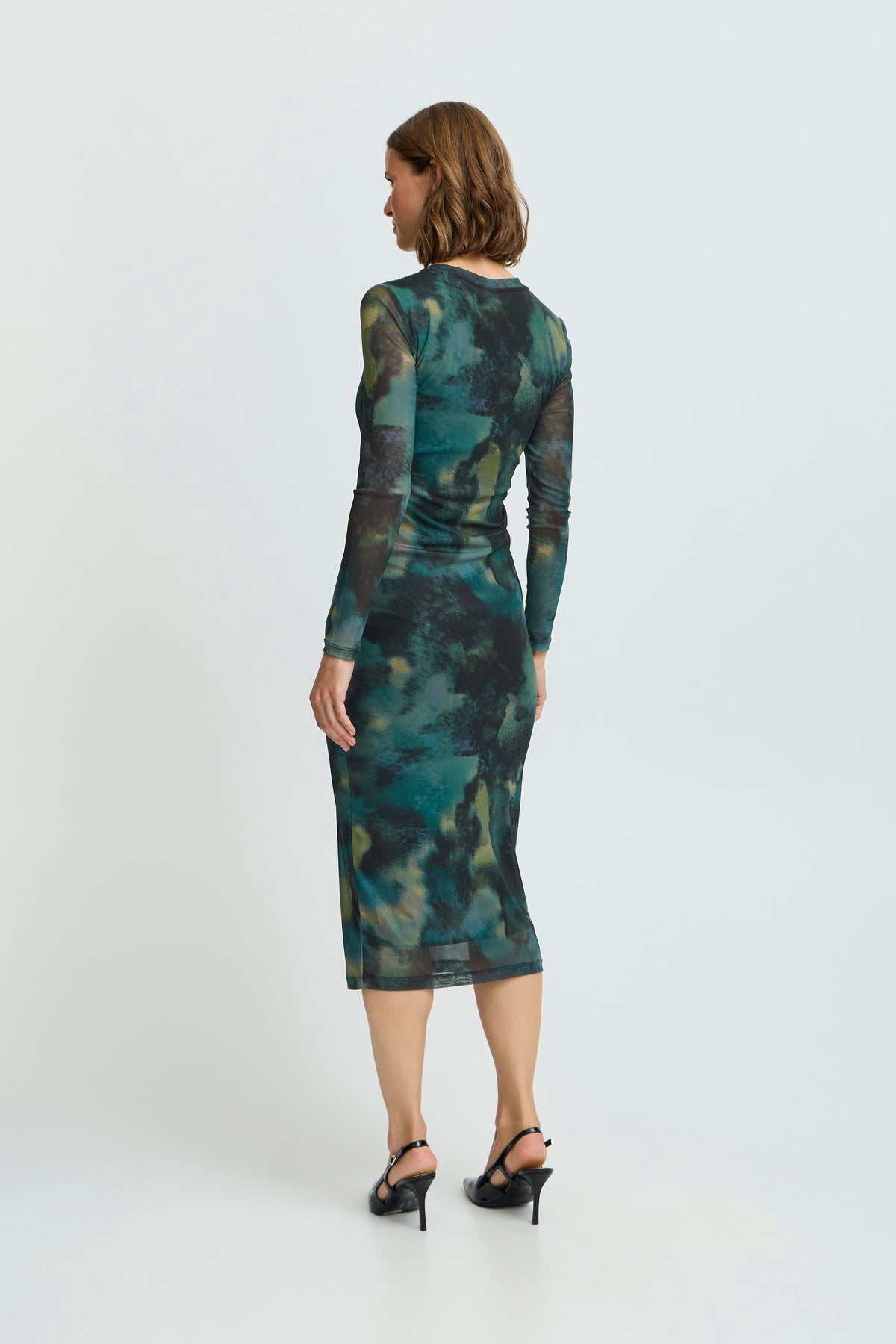 B.Young Bypaloma Birch Blur Printed Mesh Midi Dress, 20815713