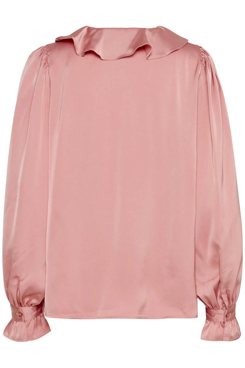 B.Young ByFlair Zephyr Pink V-Neck Satin Frill Blouse, 20815848