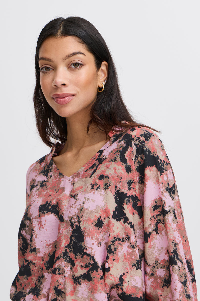 B.Young Byibine Humus Abstract Printed V-Neck Blouse