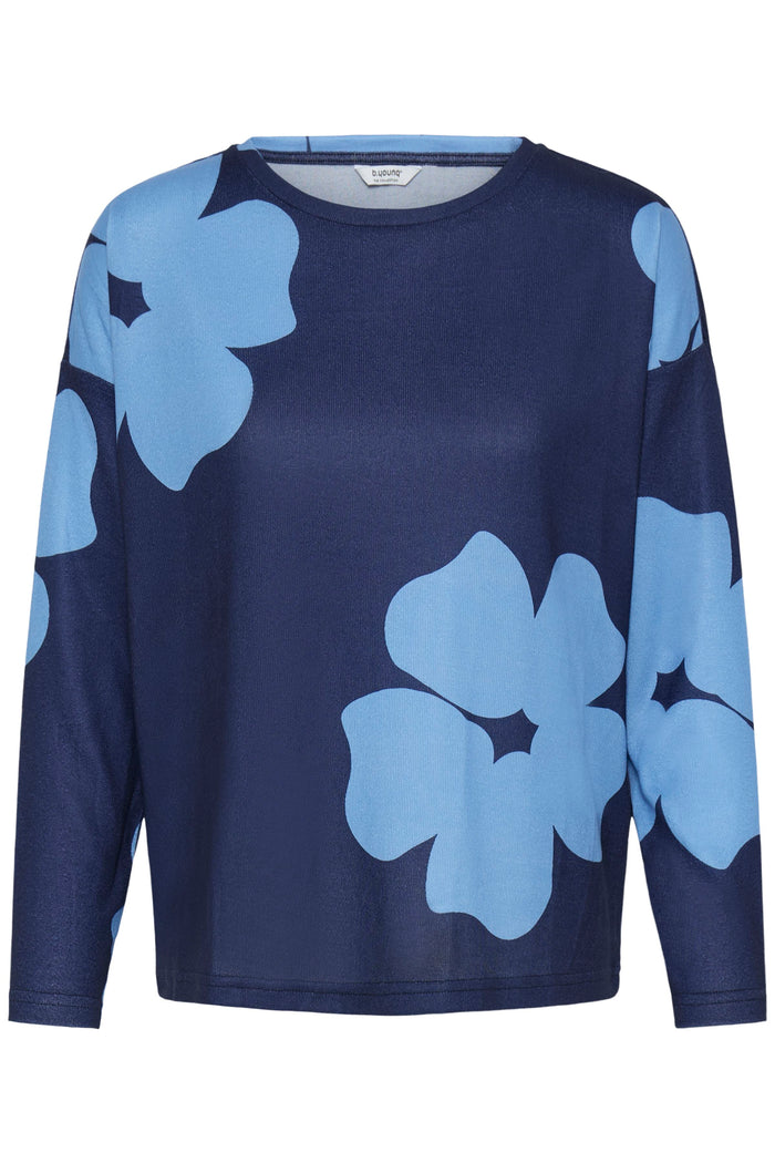 B.Young ByPieta Big flower Robbia Blue Printed Knitted Pullover