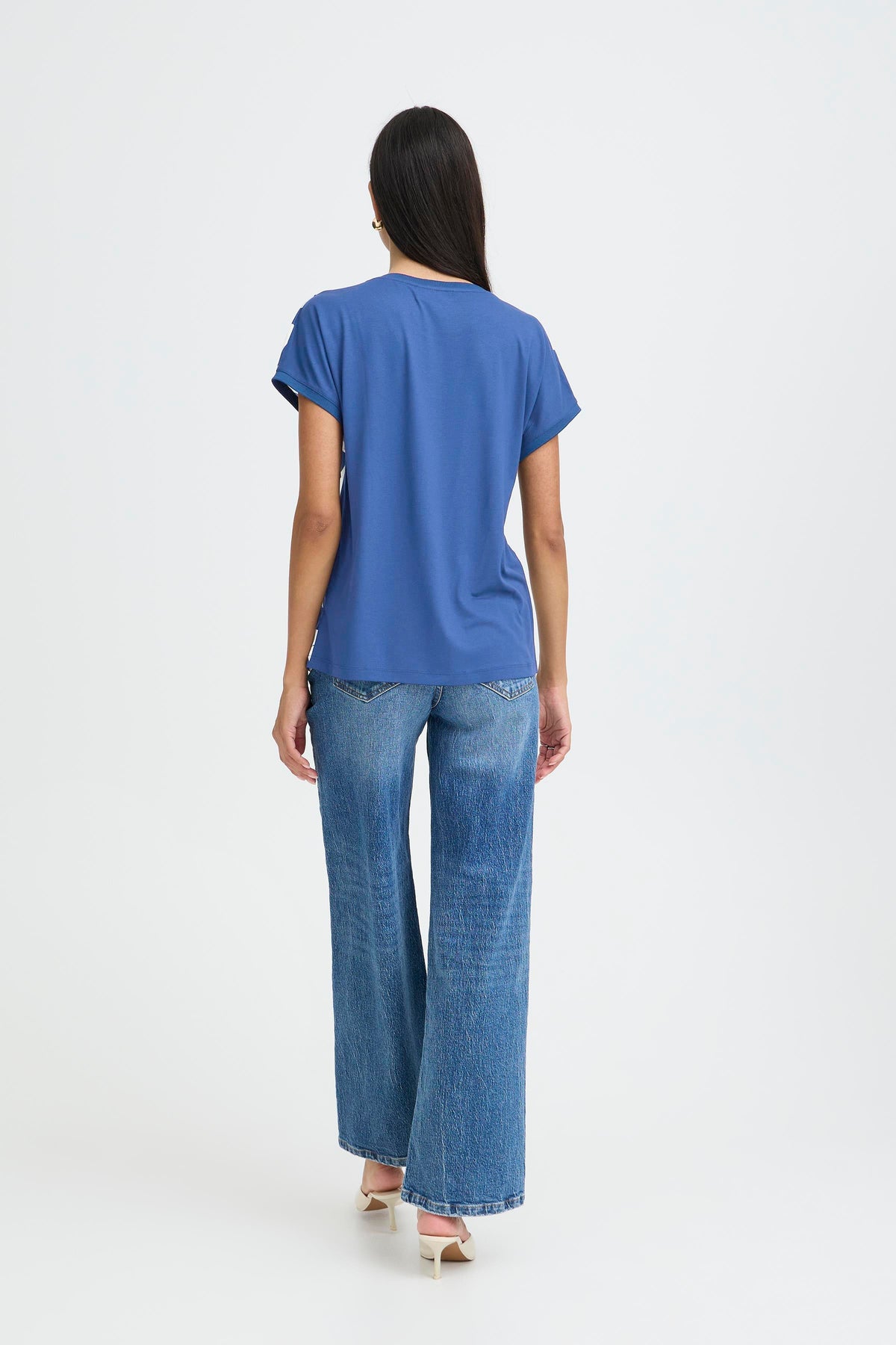 B.Young ByPanya Medieval Blue Swirl Print Silky Front T-Shirt