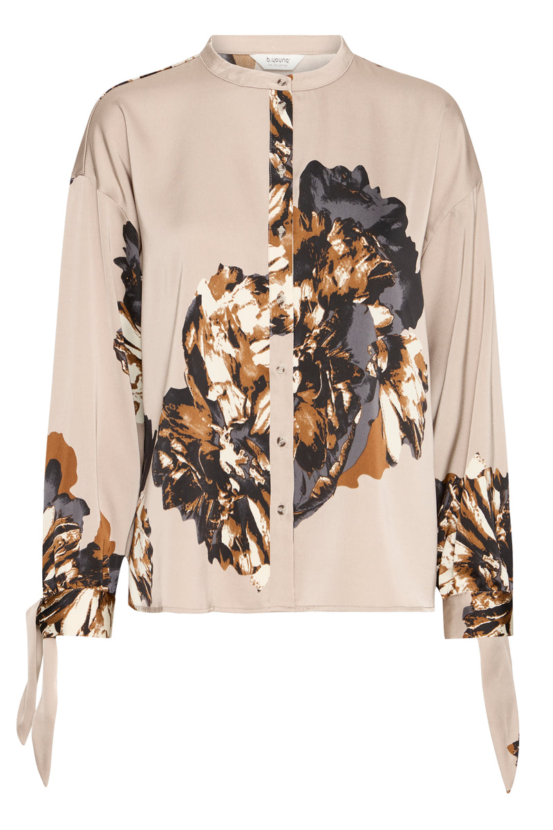 B.Young ByJannike String Beige Floral Bow Tie Cuff Blouse, 20818132