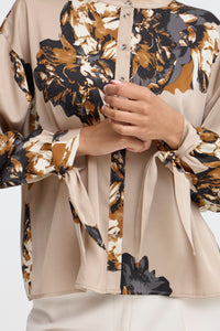 B.Young ByJannike String Beige Floral Bow Tie Cuff Blouse, 20818132