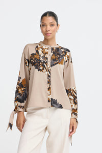 B.Young ByJannike String Beige Floral Bow Tie Cuff Blouse, 20818132
