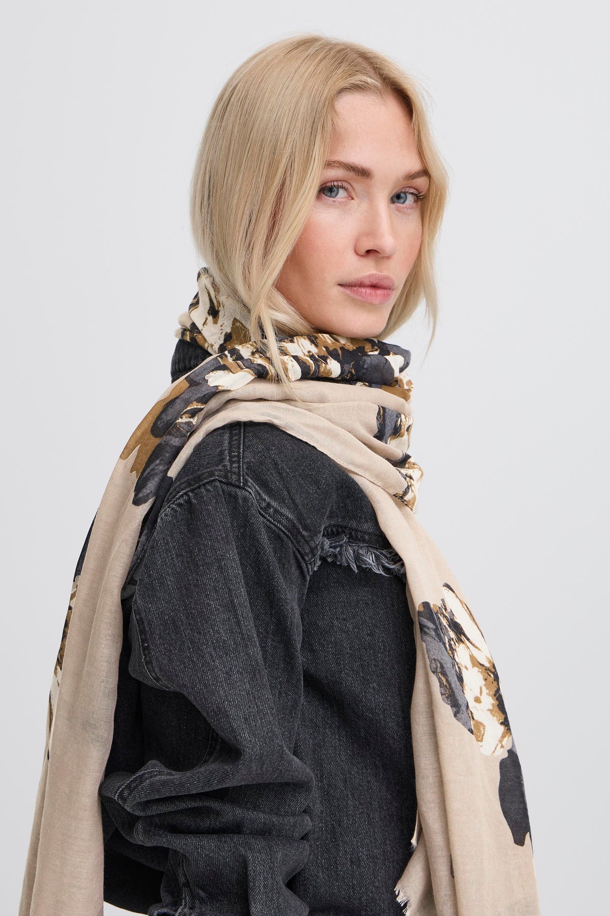 B.Young ByWallam String Beige Floral Print Scarf