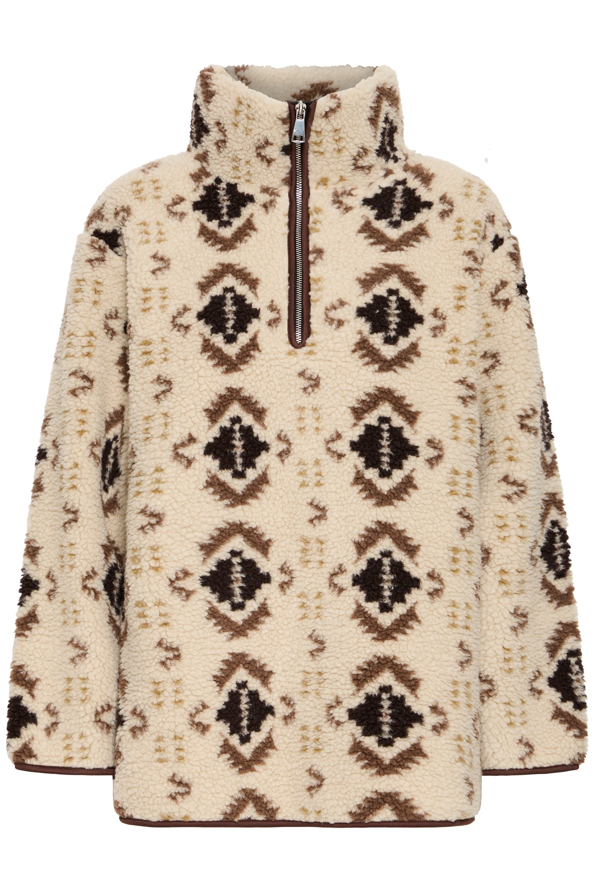 B.Young ByCillan Humus Beige Printed Teddy Fleece Half Zip Jacket
