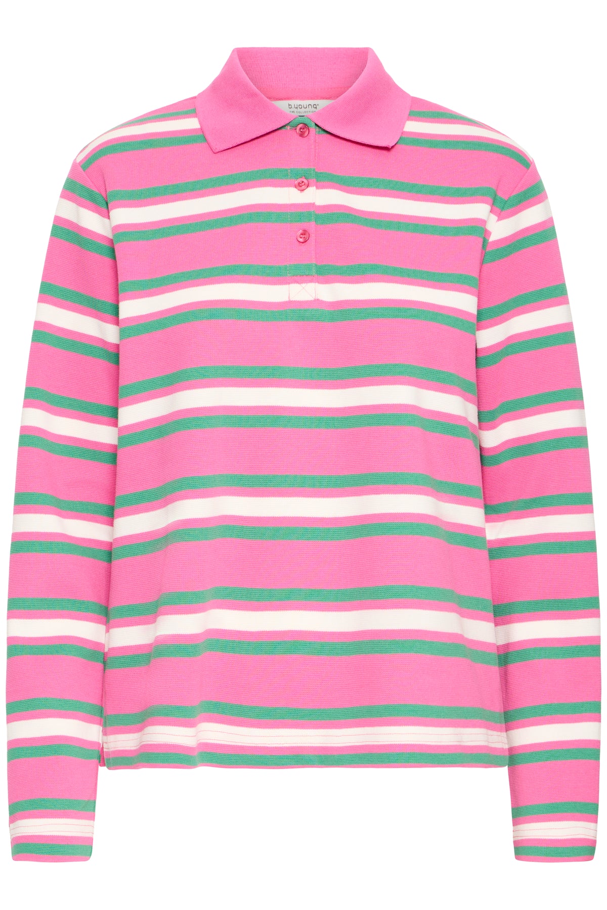 B.Young ByPelda Phlox Pink Multi Stripe Long Sleeve Polo Top, 20818403