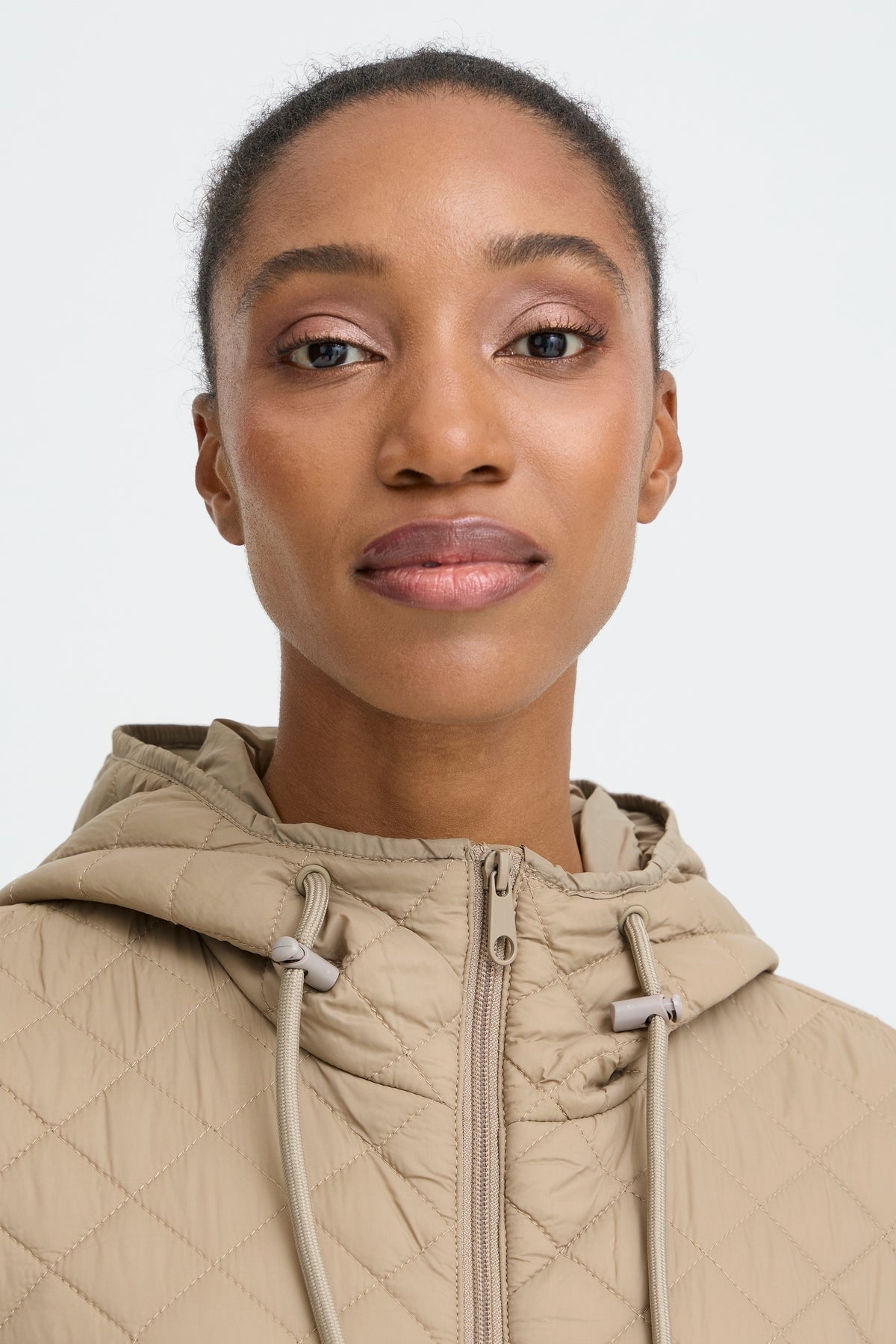 B.Young ByBerta Chinchilla Beige Quilted Jacket with Hood