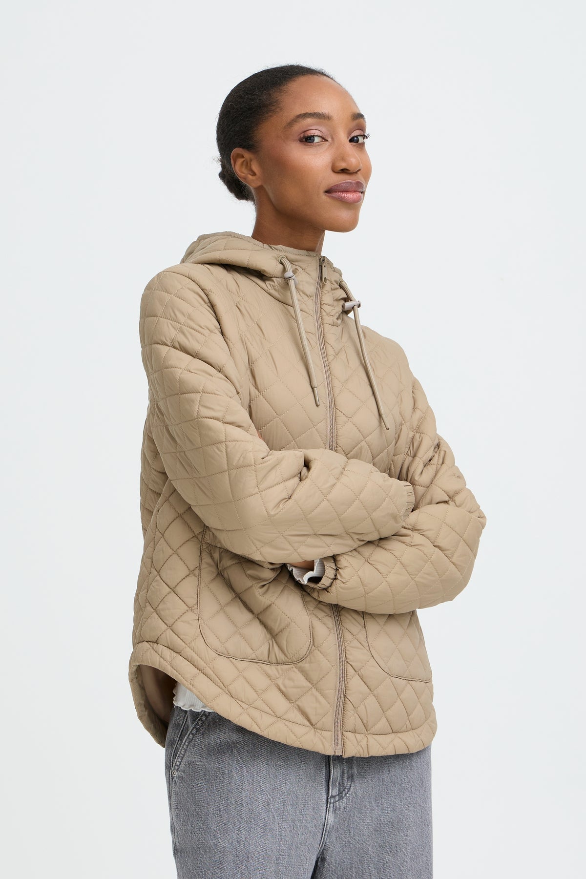 B.Young ByBerta Chinchilla Beige Quilted Jacket with Hood, 20818518