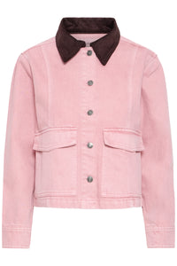 B.Young ByKadi Pink Polignac Denim Jacket with Burgundy Cord Collar, 20819536