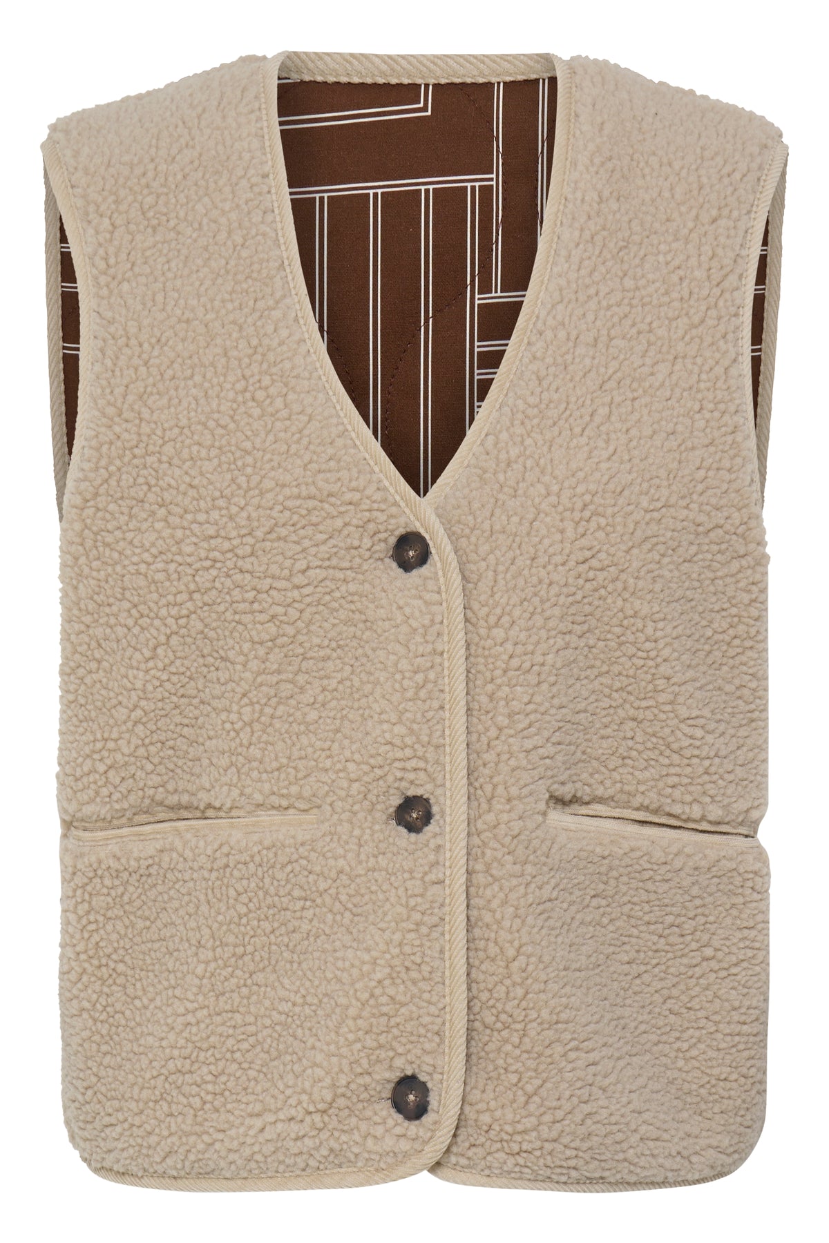 B.Young ByAlea Humus Beige Teddy Fleece Reversible Waistcoat, 20819600